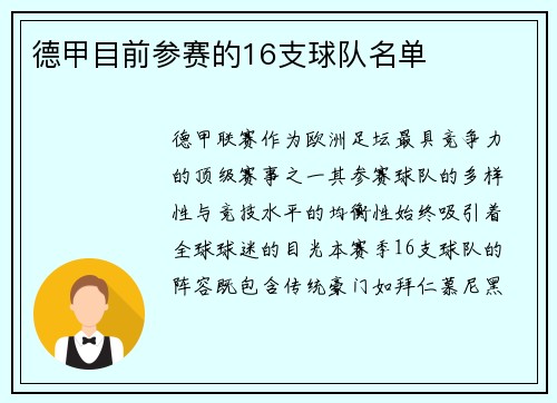 德甲目前参赛的16支球队名单