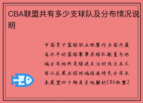 CBA联盟共有多少支球队及分布情况说明